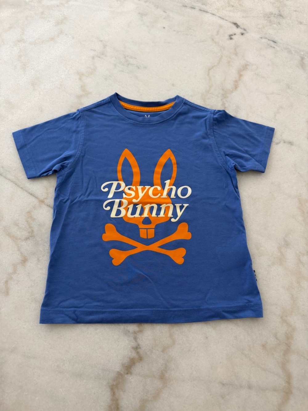 Psycho Bunny Kids Short Sleeve Tee in Royal Blue with Orange Logo